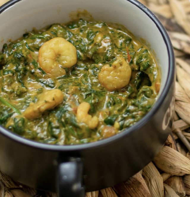 Spinach with prawns