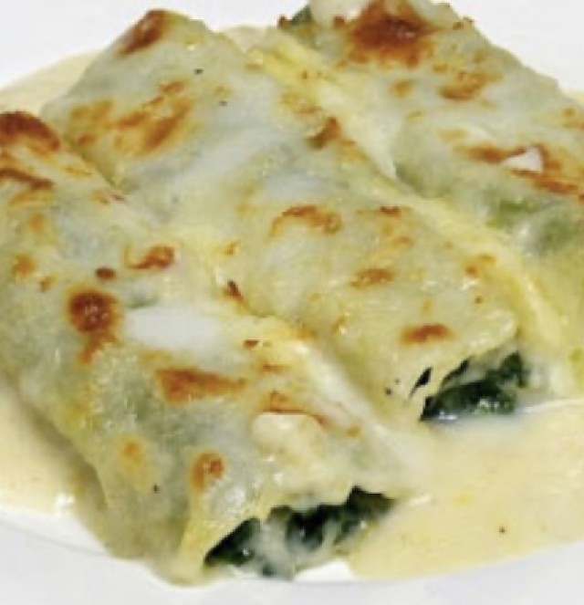 Canelones de espinacas y gambas